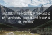 蜂鸟影院在线免费观看不完全体验说明：加载速度、清晰度与缓存策略观察（整理版）